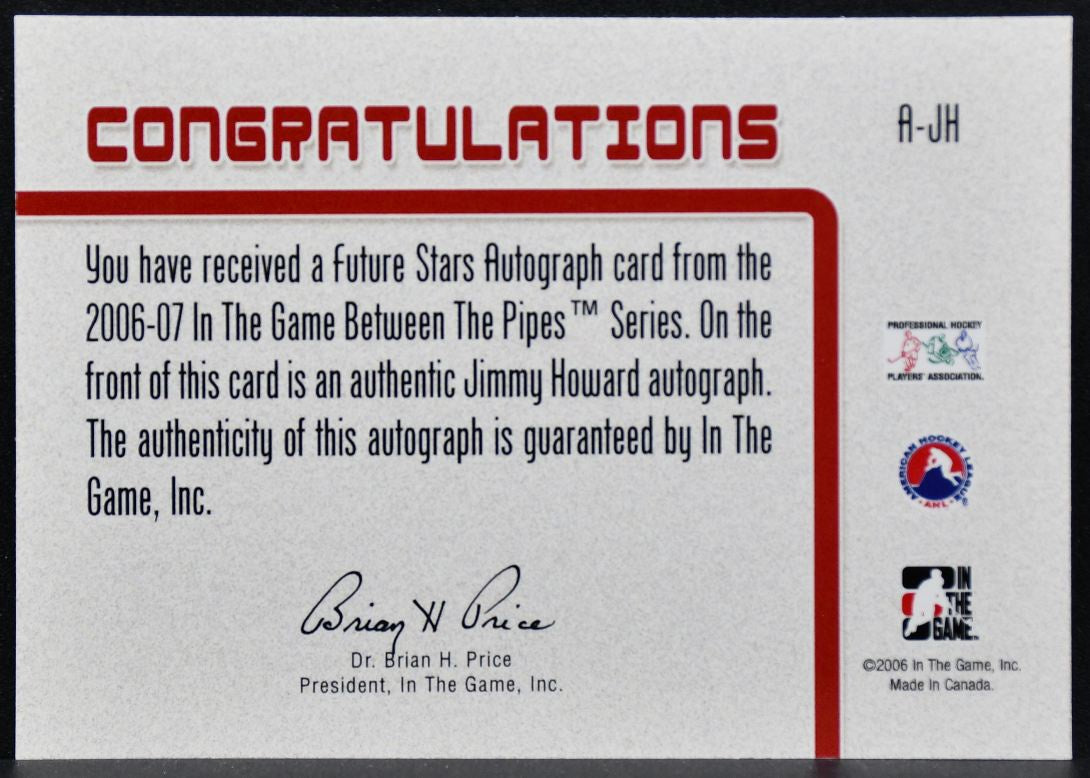 2006-07 In The Game Between the Pipes Autograph Jimmy Howard A-JH Auto 0220