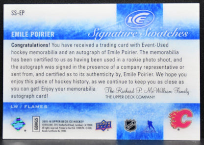 2015-16 UD Ice Signature Swatches Emile Poirier SS-EP Flames RC Auto Jersey 5689