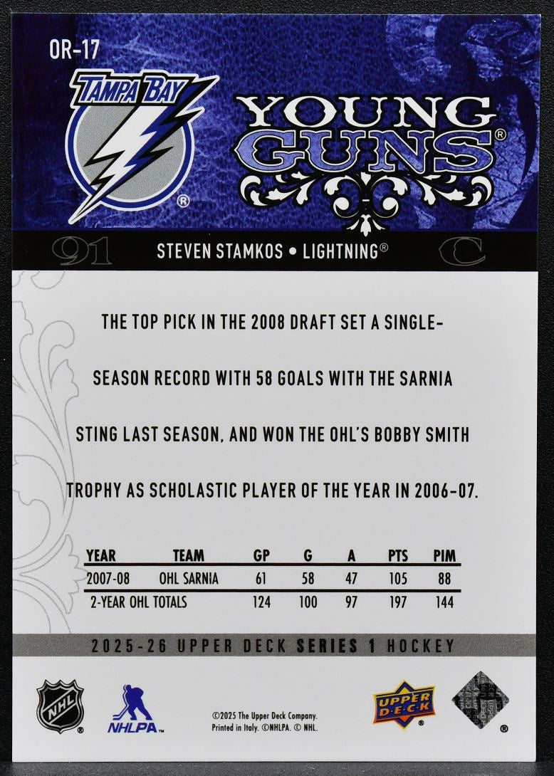 2025-26 Upper Deck Series 1 Outburst Retro Young Guns Steven Stamkos OR-17 8906