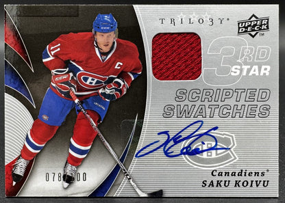 Maillot UDTrilogy 3e étoile Scripted Swatches Saku Koivu Auto /100 (édition limitée 2008-2009)