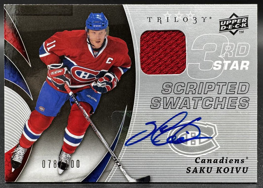 2008-09 UDTrilogy 3rd star Scripted Swatches Saku Koivu Auto /100 Jersey