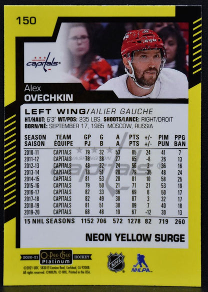 20-21 OPC Platinum Neon Yellow Surge Alex Ovechkin 150 Capitals 2301