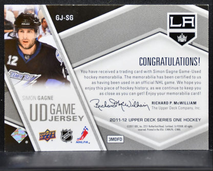 2011-12 Upper Deck Series 1 UD Game Jersey Simon Gagne GJ-SG Kings Jersey 3223