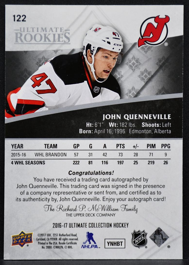 2016-17 UD Ultimate CollectionRookie Autograph Redemption John Quenneville /299