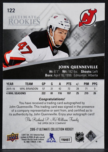 2016-17 UD Ultimate CollectionRookie Autograph Redemption John Quenneville /299