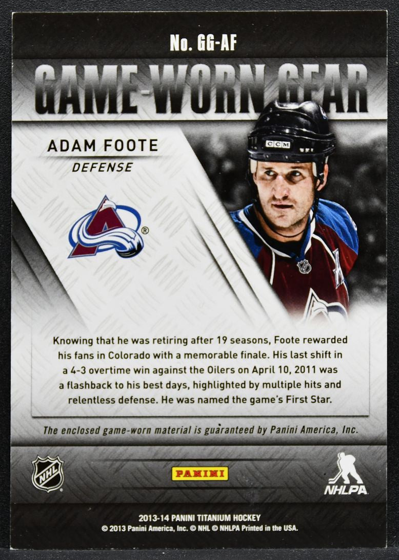 2013-14 Panini Titanium Game Worn Gear Adam Foote GG-AF Avalanche Jersey 2525