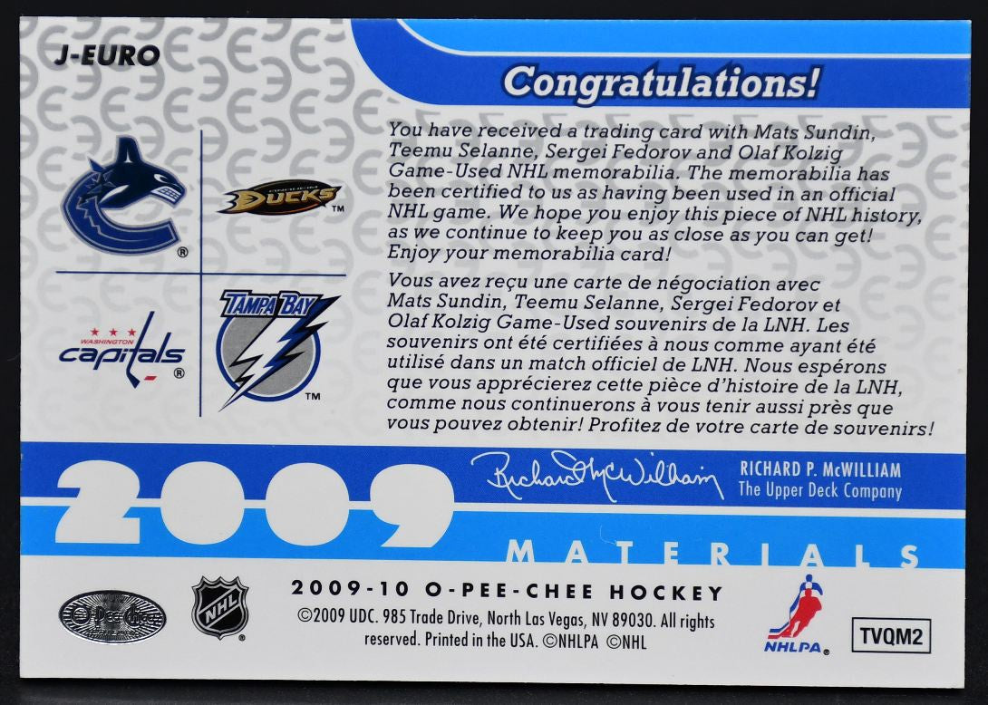 2009-10 OPC Materials Sundin/Olaf Sergei Teemu Selanne J-EURO Jersey
