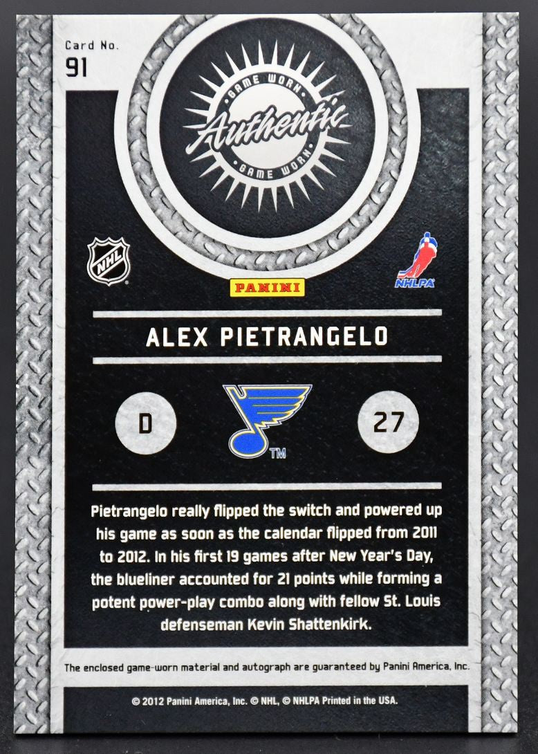 2011-12 Panini Gear Autographs Pietrangelo St. Louis Blues Auto /100 Jersey