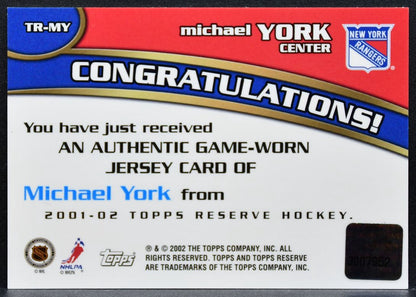 2002-03 Topps Reserve Jersey Michael York TR-MY New York Rangers Jersey 9790