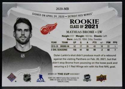 20-21 UD The Cup Rookie Class of 21 Mathias Brome 20-MB Red Wings RC 210 /249 6583