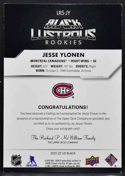 2021-22 SPx UD Black Lustrous Rookies Auto Jesse Ylonen Canadiens RC Auto 7054