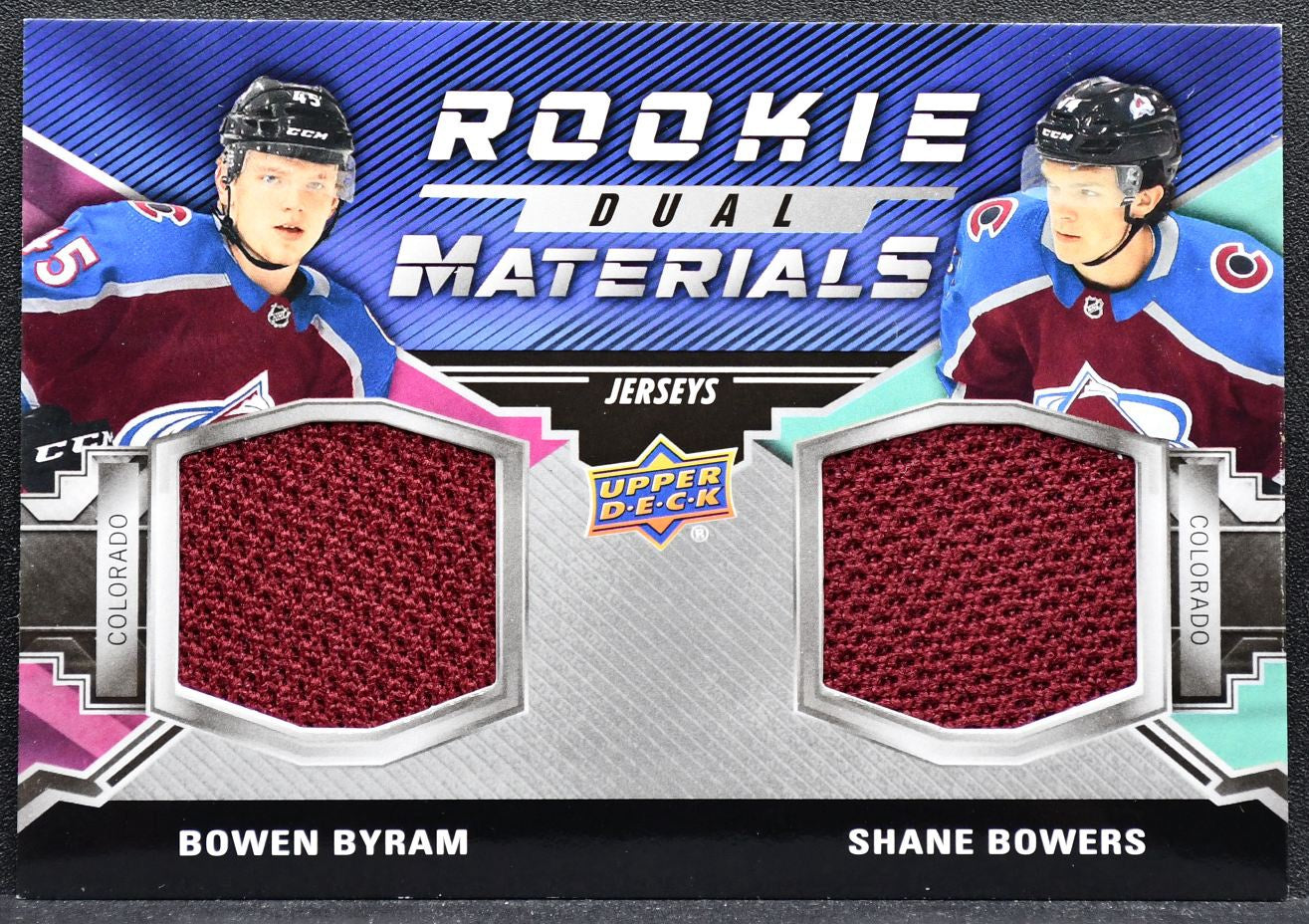 2020-21 UD Series 2 Rookie Dual Materials Byram/Bowers Avalanche RC Jersey 3536
