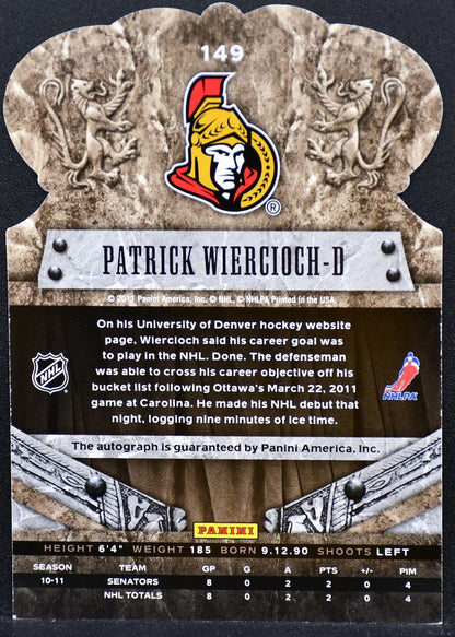 2011-12 Panini Crown Royale Auto Patrick Wiercioch 149 Senators RC Auto 9437