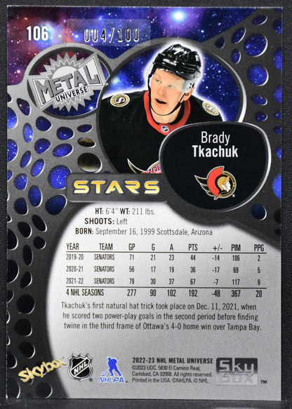 22-23 SkyBox Metal Universe Precious Metal Gems Green Tkachuk Senators /100 2555