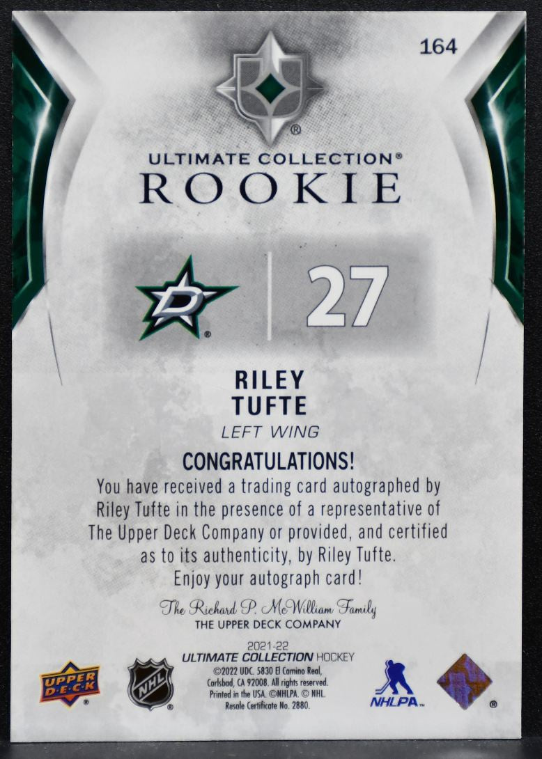 2021-22 UD Ultimate Collection Rookie Auto Riley Tufte RC Auto 056/299 6303