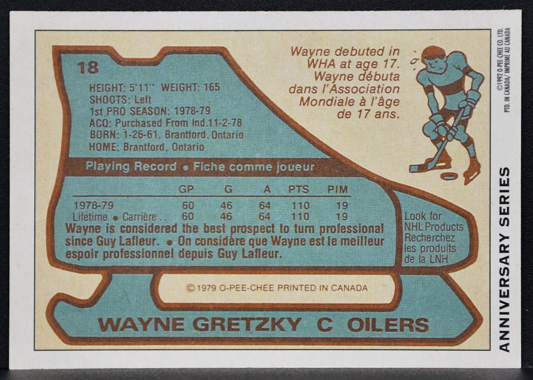1992-93 O-Pee-Chee Anniversary Series Wayne Gretzky 18 Edmonton Oilers RC 4954