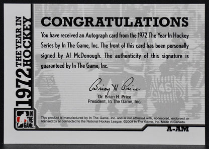 2009-10 In The Game 1972 Year Hockey Auto Al McDonough A-AM Kings Auto 9963