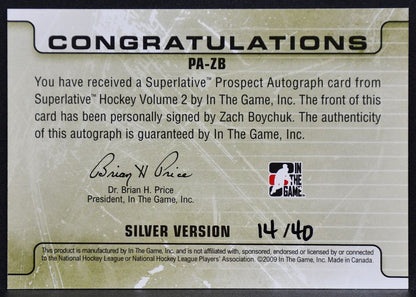2009-10 ITG Superlative Silver Version Prospect Boychuk PA-ZB Auto 14/40 9673