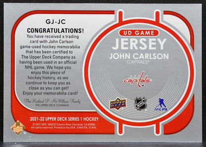 2021-22 Upper Deck Series 1 UD Game Jersey John Carlson Capitals Jersey 4751