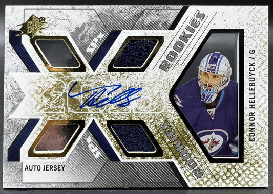2015-16 SPx Connor Hellebuyck 144 Winnipeg Jets RC Auto 213/499 Jersey