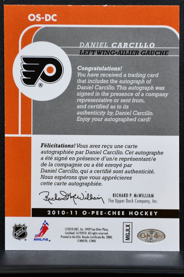 2010-11 O-Pee-Chee Signatures Daniel Carcillo Auto 0667