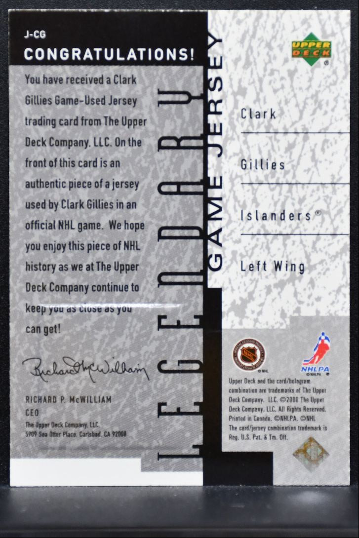 2000-01 UD Legends Legendary Game Jerseys Clark Gillies Islanders Jersey 2936