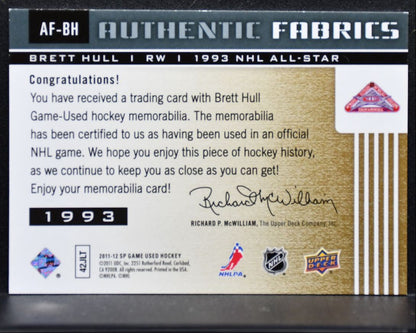 2011-12 SP Game Used Authentic Fabrics Brett Hull Jersey 3537