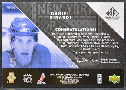 2007-08 SP Game Used Rookie Exclusives Autographs Daniel Girardi RC Auto 1687