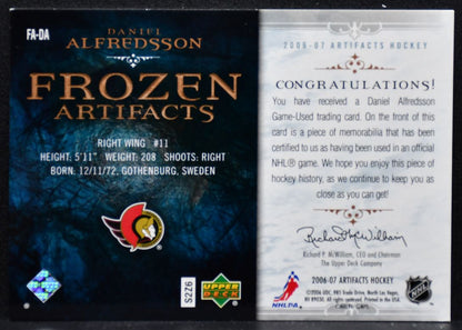 2006-07 UD Artifacts Frozen Swtaches Daniel Alfredsson 222/250 Jersey 4354