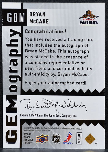 2009-10 Upper Deck Black Diamond Gemography Bryan McCabe GBM Panthers Auto 8322
