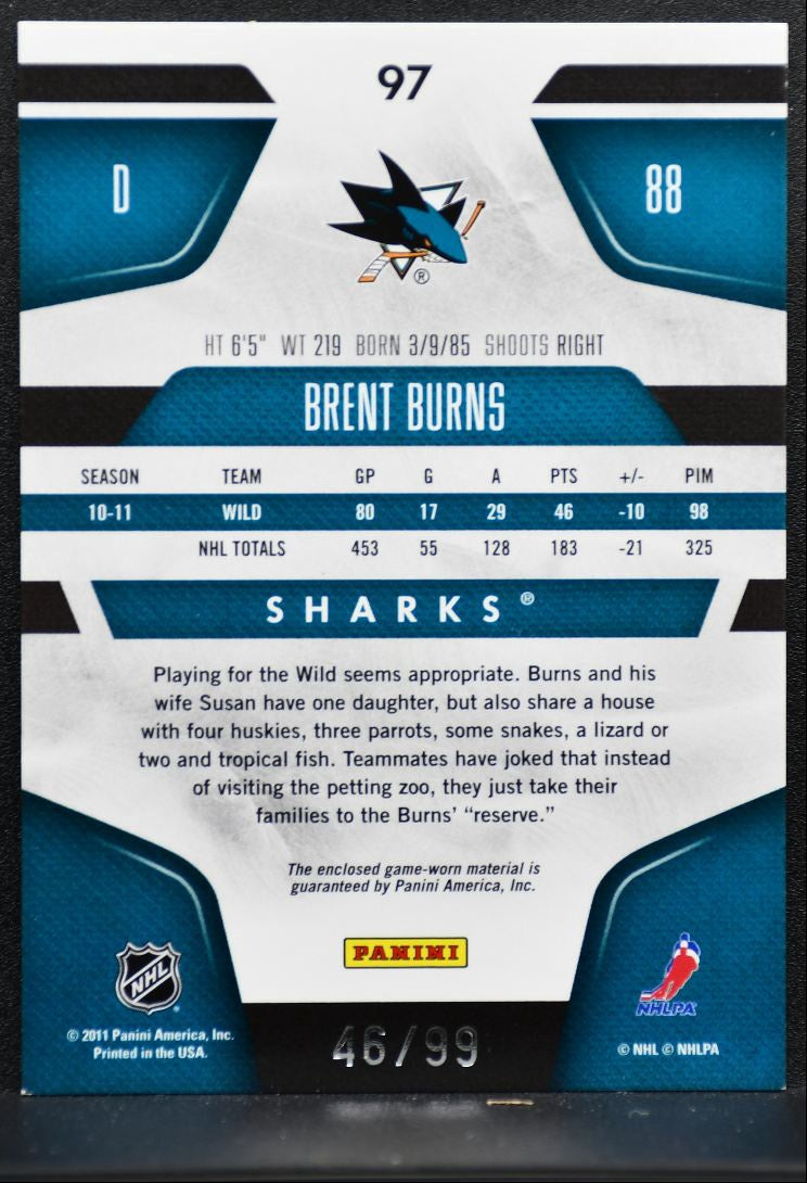 2011-12 Panini Certified Mirror Blue Jersey Brent Burns /99 Jersey 1916