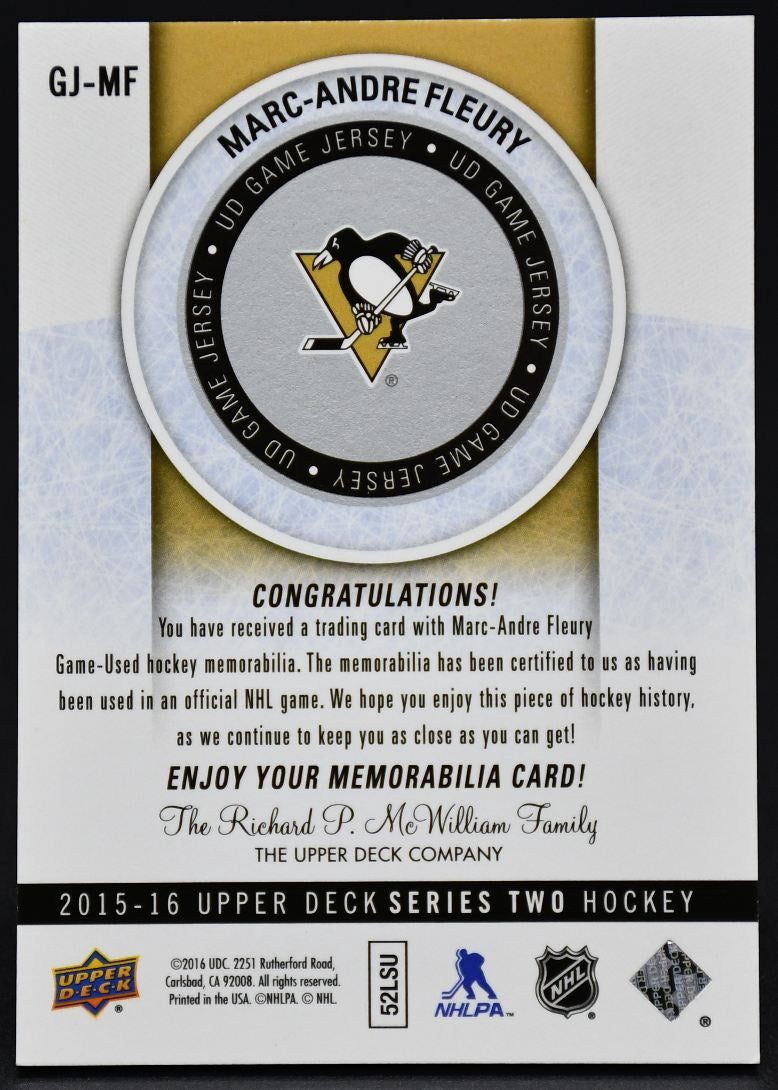 2015-16 UD Series 2 UD Game Jersey Marc-Andre Fleury GJ-MF Jersey