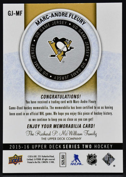 2015-16 UD Series 2 UD Game Jersey Marc-Andre Fleury GJ-MF Jersey