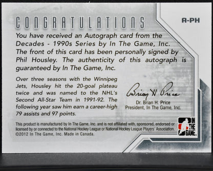 2012-13 In The Game Decades 1990s Auto Phil Housley A-PH Winnipeg Jets Auto 6126