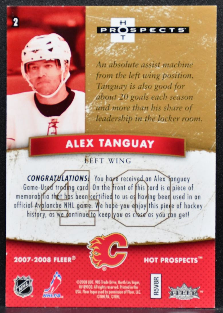 2007-08 Fleer Hot Prospects Red Alex Tanguay Calgary Flames 075/100 Jersey 5375