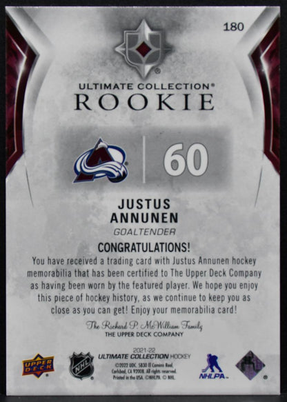 2021-22 UD Ultimate Collection Rookie Jersey Justus Annunen RC Jersey 9453