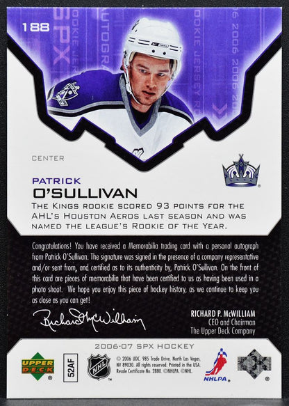 2006-07 SPx Rookie Jersey Auto Patrick O'Sullivan 188 Kings RC Auto 714/799 5869