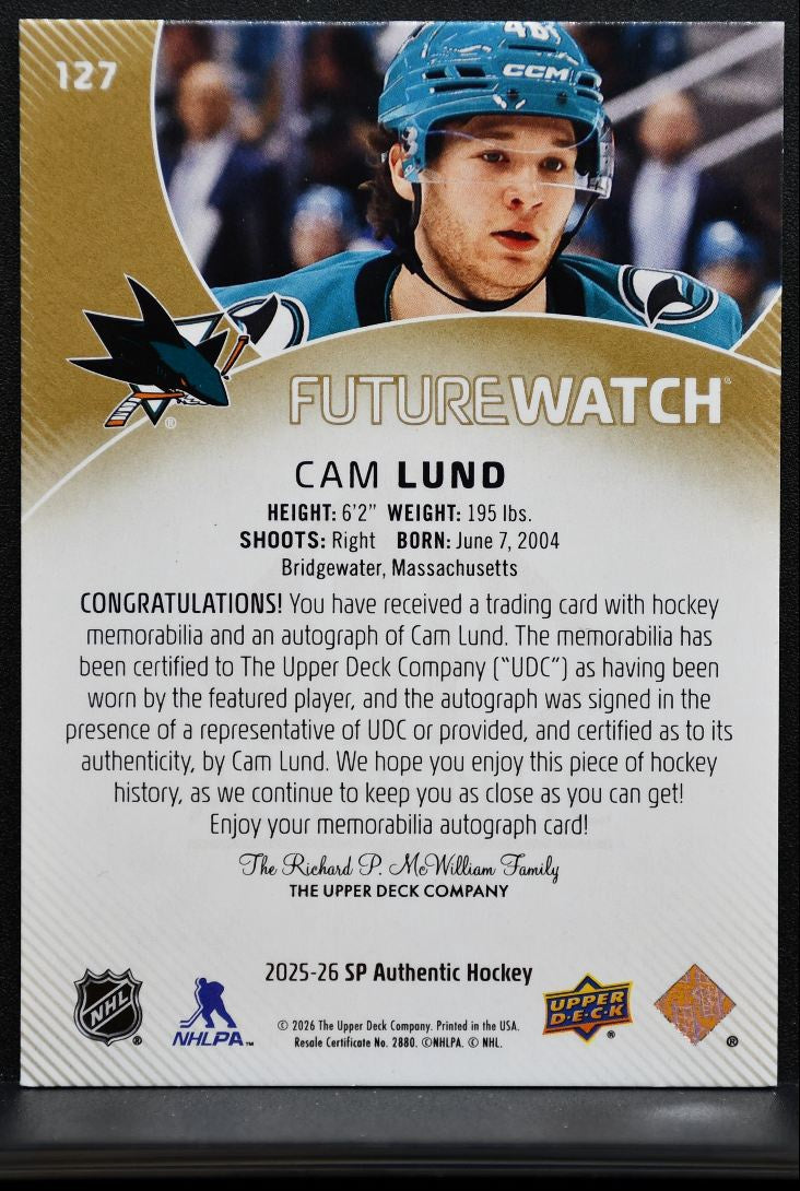 2025-26 SP Authentic Future Watch Auto Patch Lund RC Auto 056/100 Patch 1839