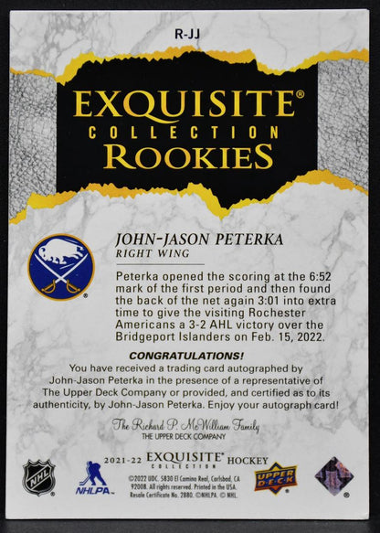 2021-22 UD Exquisite Collection RC John-Jason Peterka R-JJ Sabres RC Auto 75/99 5723