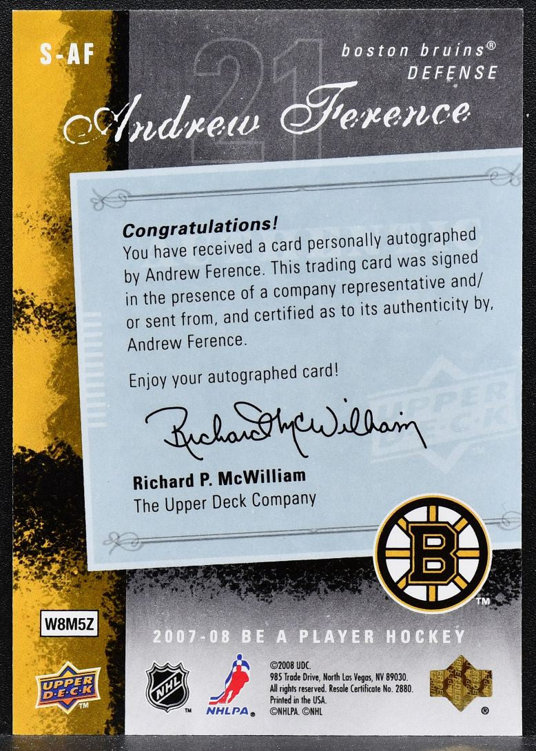 2007-08 Upper Deck Be a Player Signatures Andrew Ference S-AF Auto 4457