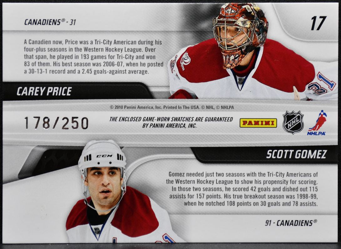 2010-11 Panini Certified Junior Legacy Combos Price/Gomez /250 Jersey 9493