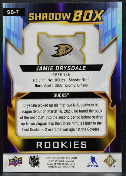 2021-22 SPx Shadow Box Rookies Jamie Drysdale SB-7 Anaheim Ducks RC 8663