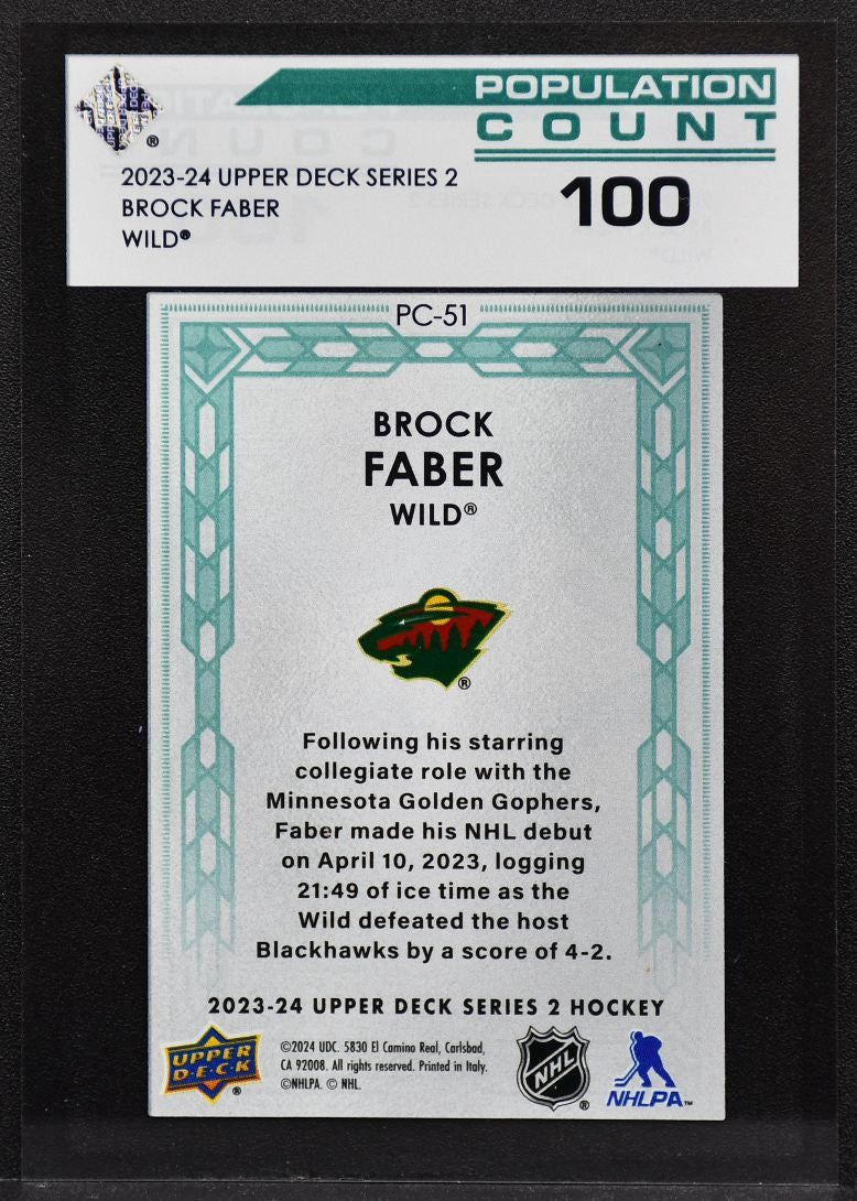 2023-24 UD Series 2 Population Count 100 Brock Faber PC-51 Minnesota Wild 1893