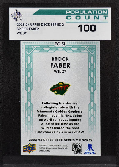 2023-24 UD Series 2 Population Count 100 Brock Faber PC-51 Minnesota Wild 1893