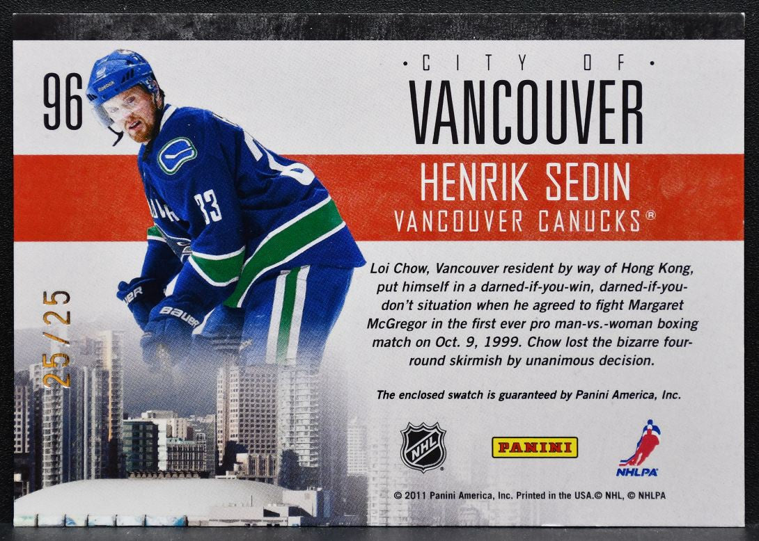 2010-11 Panini Pinnacle City Lights Materials Prime Sedin 25/25 Patch 6200