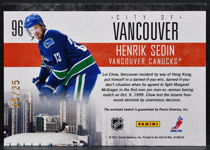 2010-11 Panini Pinnacle City Lights Materials Prime Sedin 25/25 Patch 6200