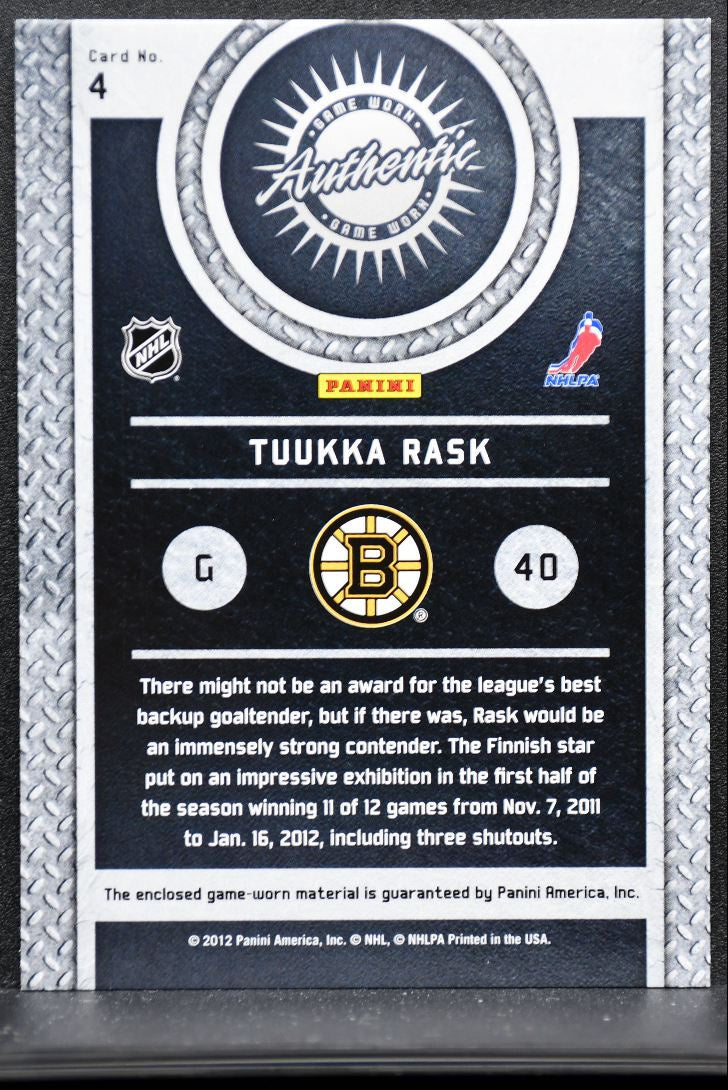 2011-12 Panini Titanium Game-Worn Gear Tuukka Rask 4 Boston Bruins Jersey 9233