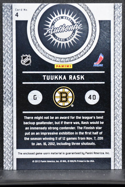 2011-12 Panini Titanium Game-Worn Gear Tuukka Rask 4 Boston Bruins Jersey 9233
