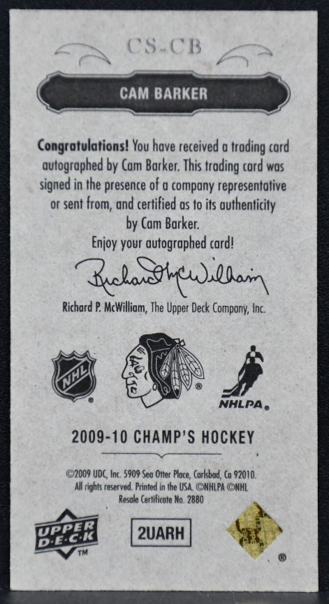 2009-10 Upper Deck Champ's Signatures Cam Barker CS-CB Auto 3467