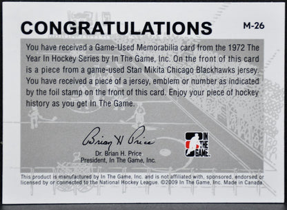 2009-10 ITG 1972 Year Hockey Used Jersey Black Mikita Blackhawks Jersey 0863